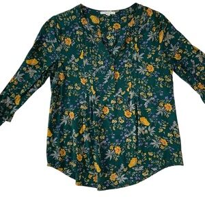 Floral 3/4 Sleeve V-Neck Blouse Dark Green S fun 2 fun for Stitchfix